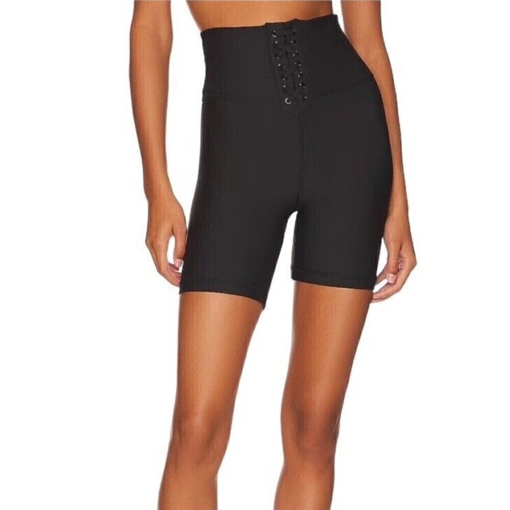 We Wore What Lace Up Biker Short, Size M, Black